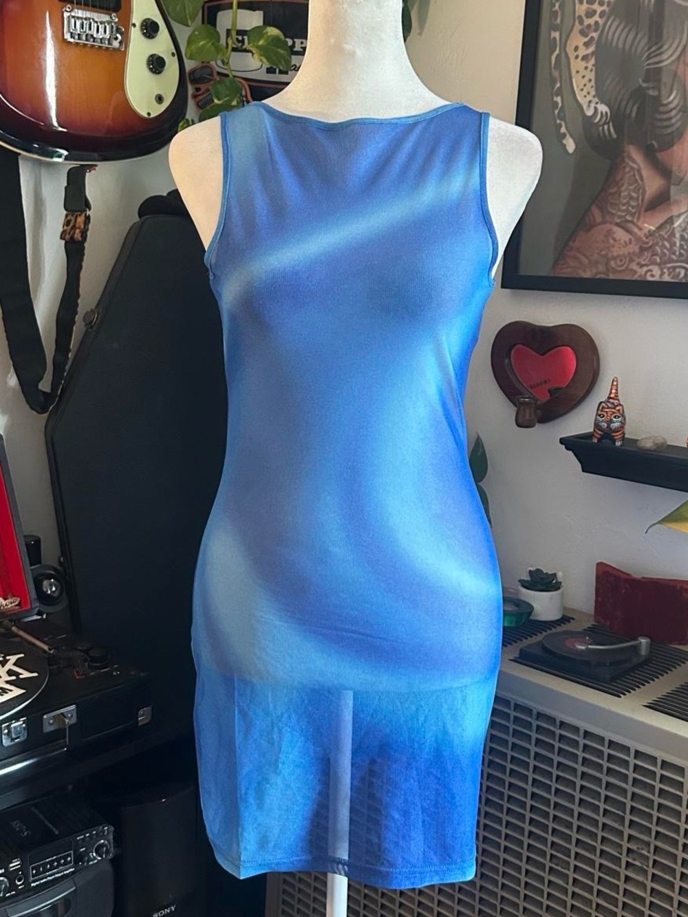 Blackbough Blue Ombre Sheer Mini Dress - Size Small - Raving, Swimsuit
